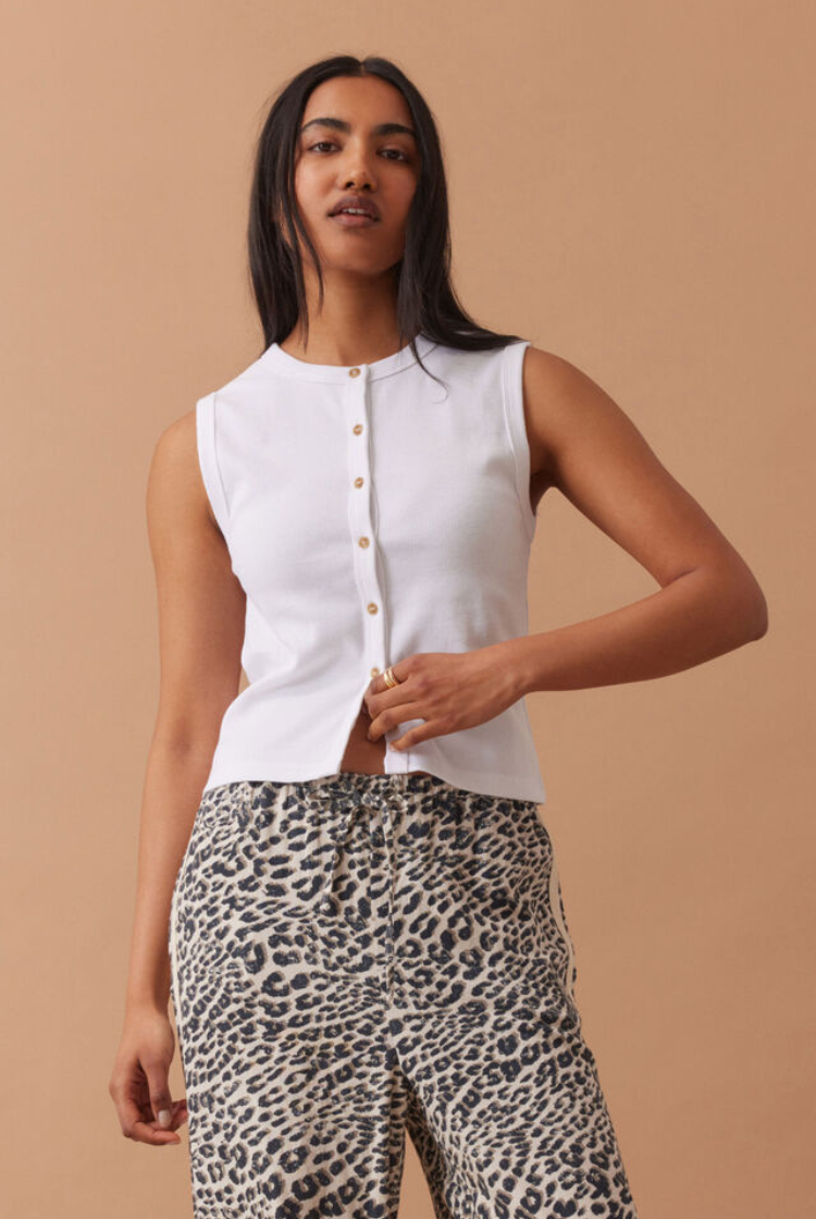 Lyla Button Through Rib Tank | White