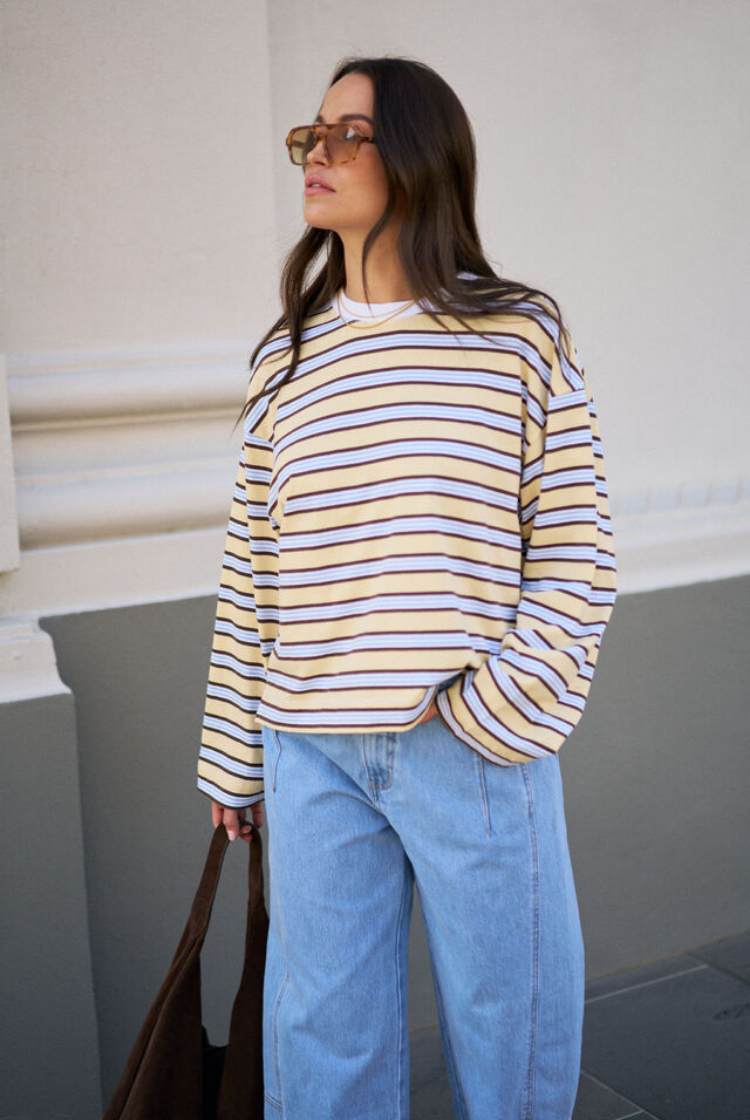 Beau Long Sleeve Slouchy Tee | New Butter Brunette Stripe