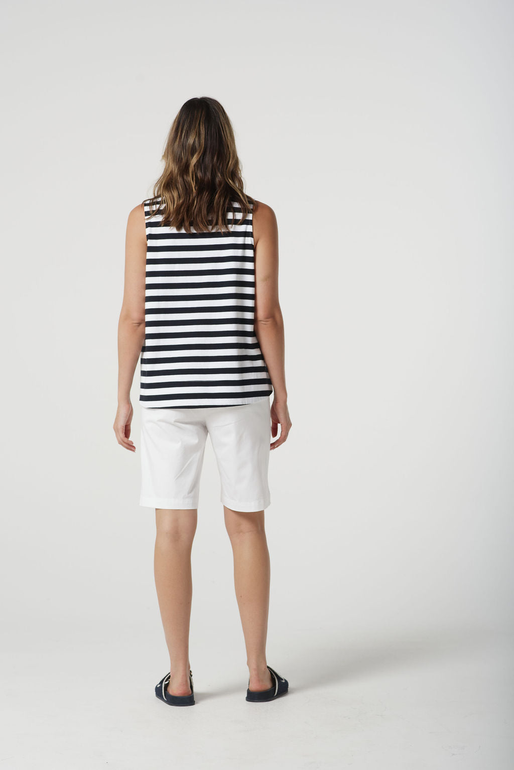 Sleeveless Stripe Polo | White / Navy