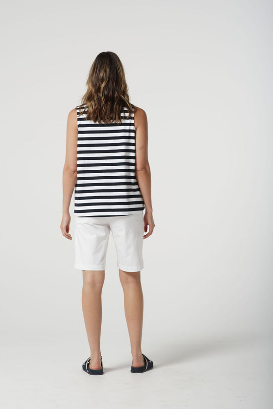 Sleeveless Stripe Polo | White / Navy