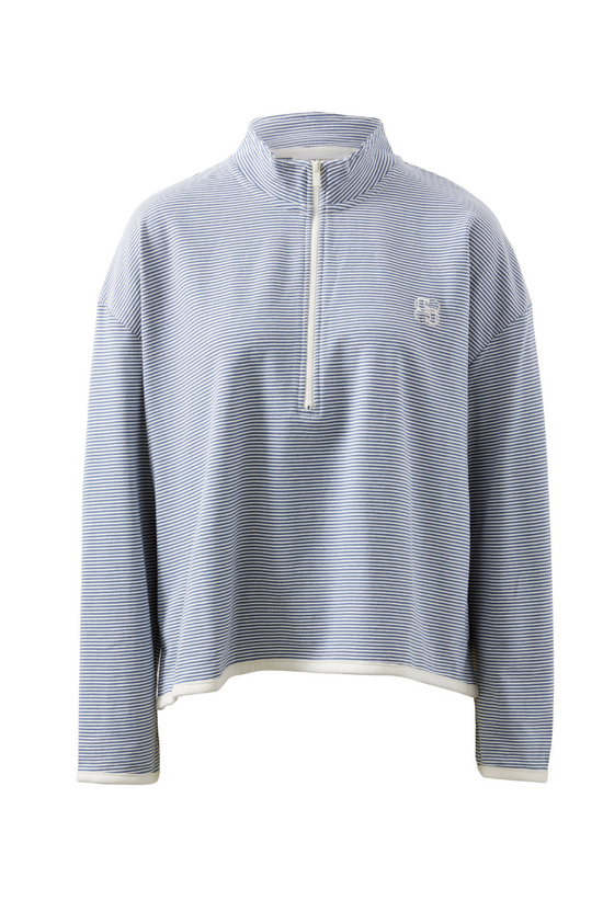 Boxy Zip Sweat | Moonlight Fine Stripe