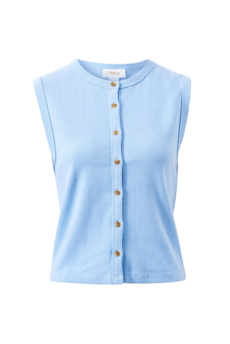Lyla Button Through Rib Tank | Sky Blue