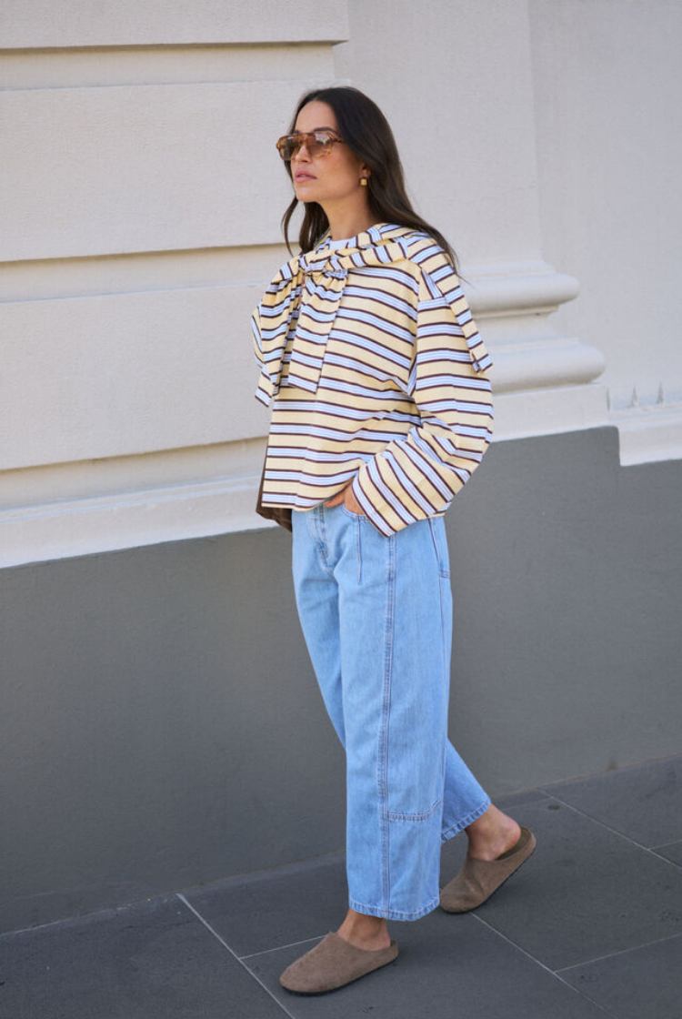 Beau Long Sleeve Slouchy Tee | New Butter Brunette Stripe