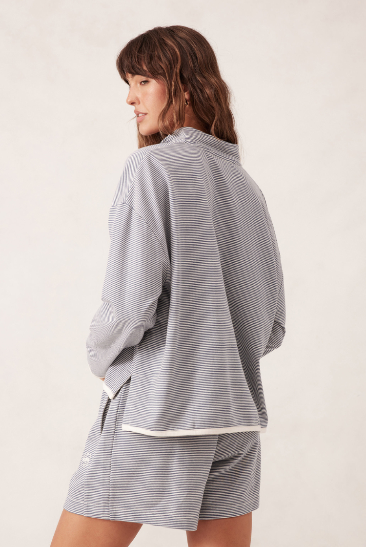 Boxy Zip Sweat | Moonlight Fine Stripe