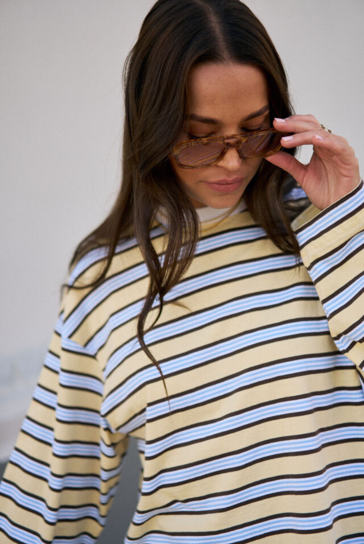 Beau Long Sleeve Slouchy Tee | New Butter Brunette Stripe