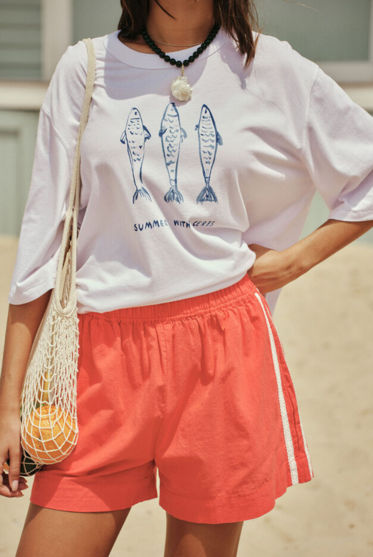 Liv Oversized Tee | White/ Summer Fish