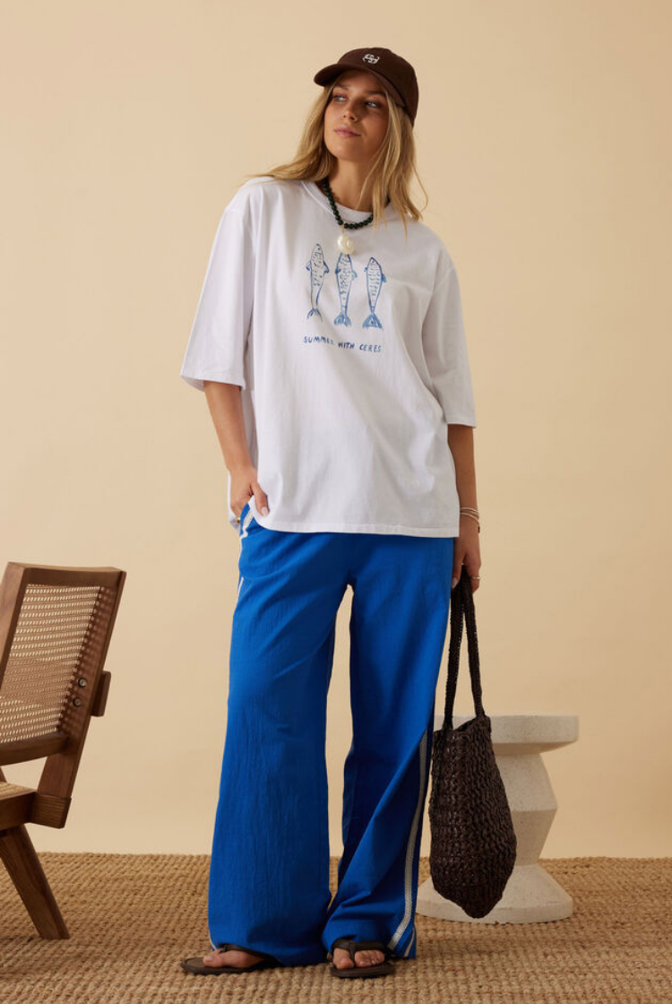 Liv Oversized Tee | White/ Summer Fish