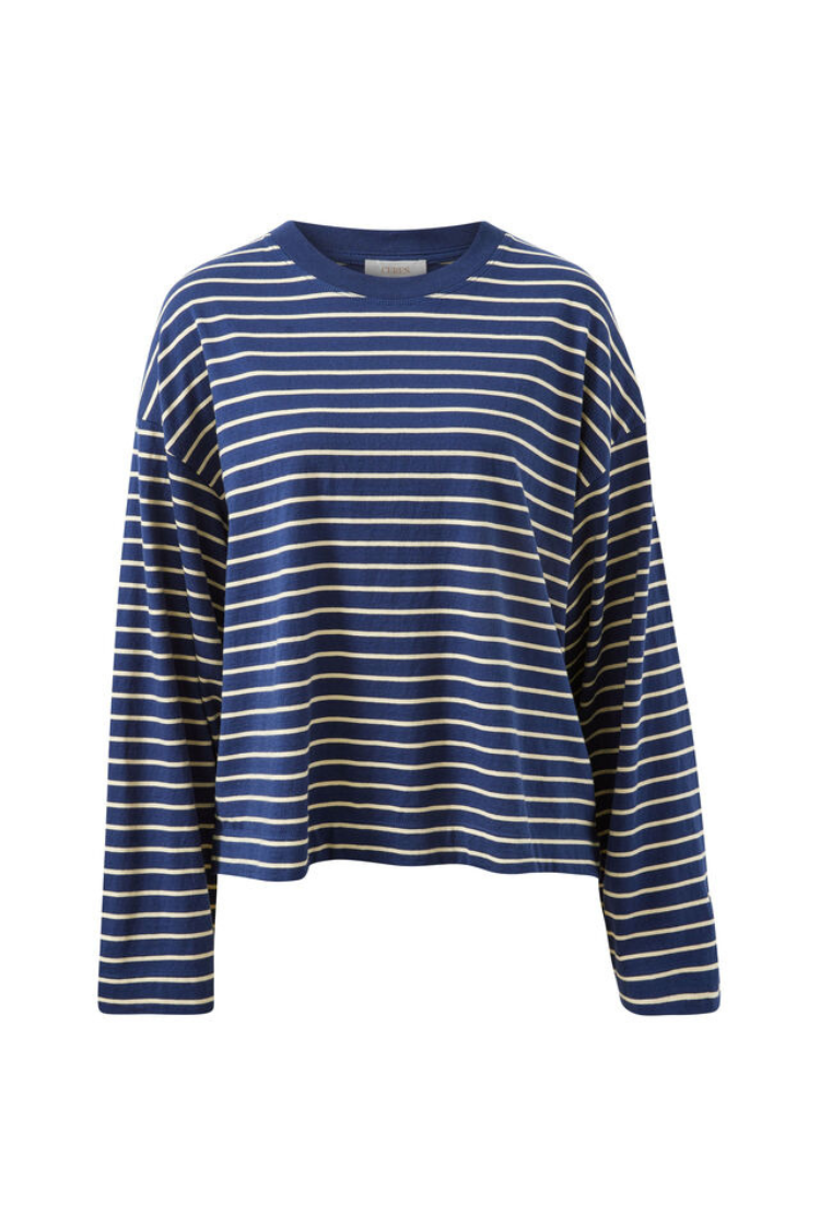 Beau Long Sleeve Slouchy Tee | Heritage Navy/ Marshmallow Stripe