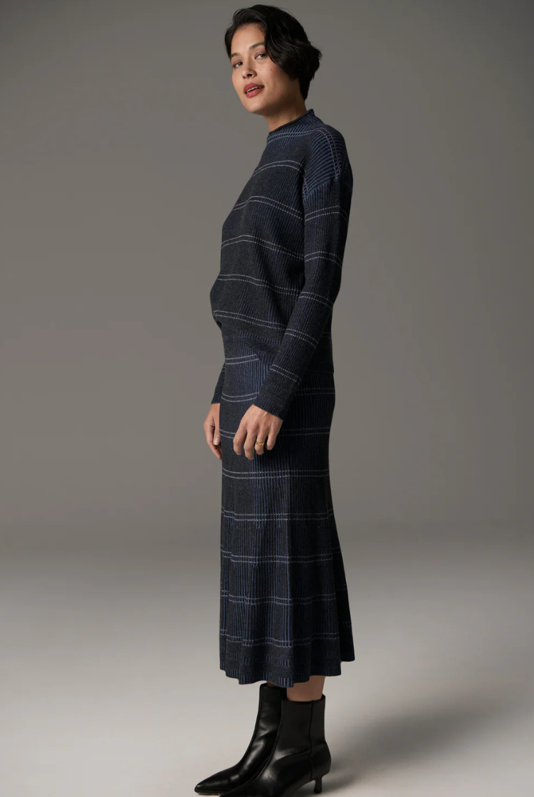 Lara Stripe Knit | Charcoal/ Blue