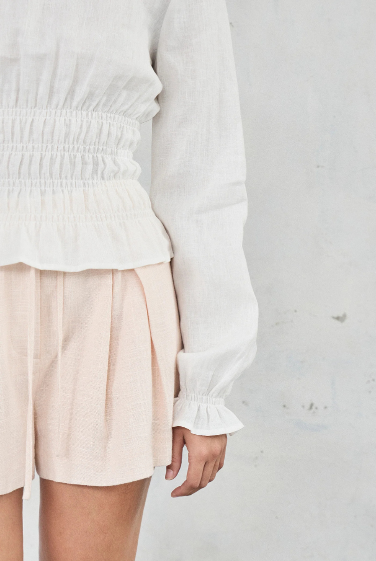 Linen Shirred Top | White