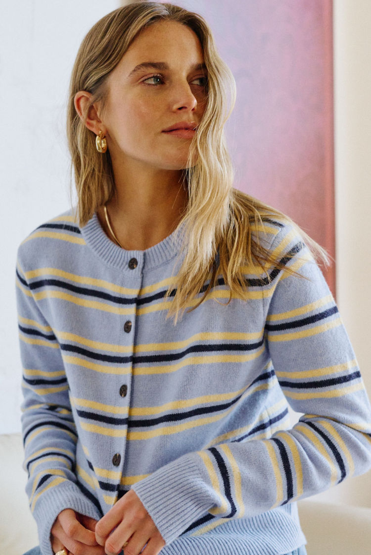 Laine Long Sleeve Knit Cardigan | Blue Stripe