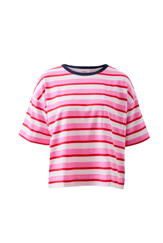 Boa Boxy Pocket Tee | Hibiscus Heritage Red Stripe