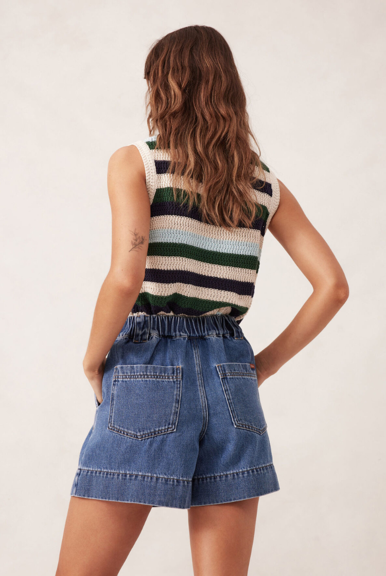 Pleat Front Short | Washed Indigo