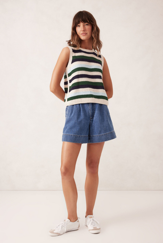 Stripe Knit Tank | Aqua / Pine / Navy