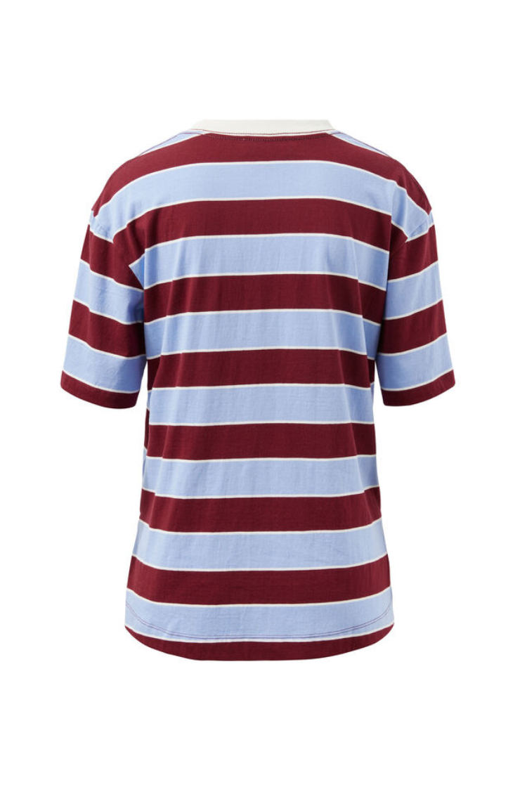 Stevie Slouchy Tee | Burgundy/ Sky Blue Stripe