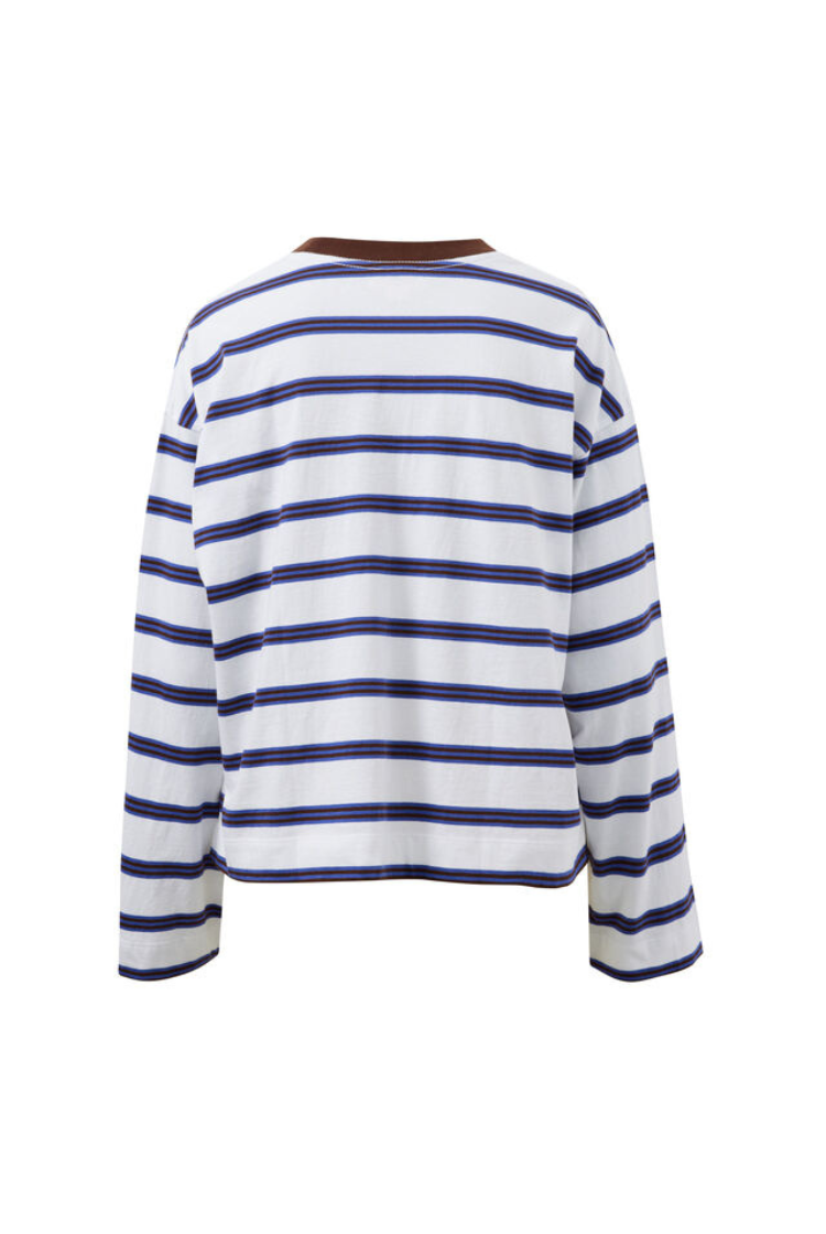Beau Long Sleeve Slouchy Tee | White/ Polo Choc Stripe