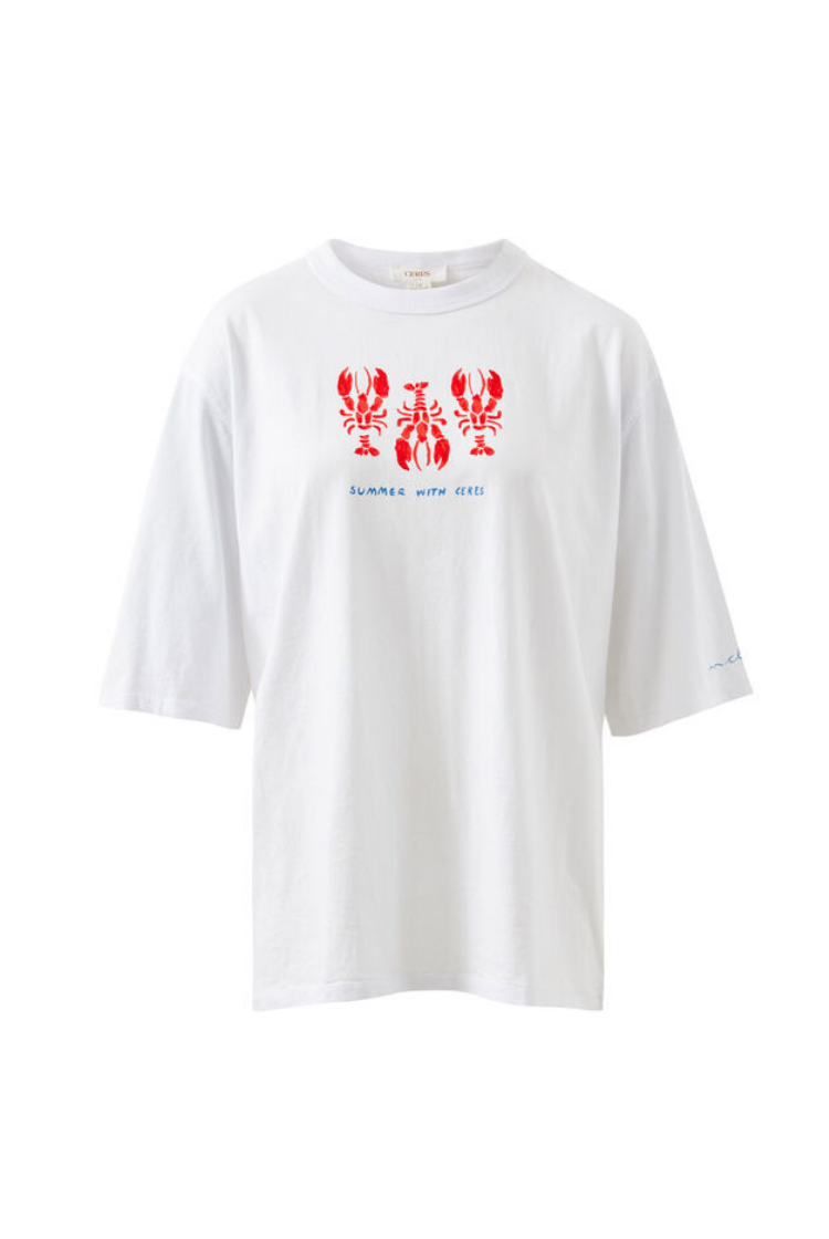 Liv Oversized Tee | White/ Summer Lobsters
