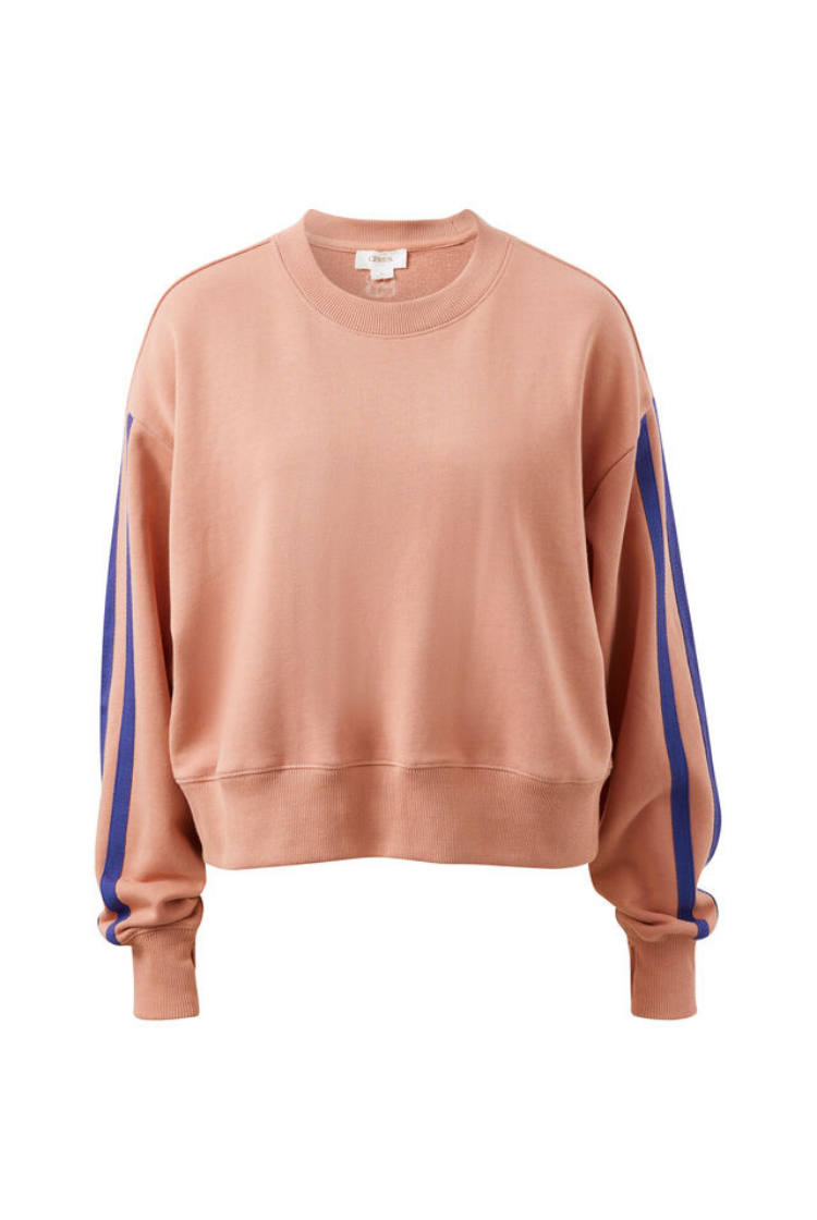 Sasha Sporty Slouchy Crew | Pink Clay Washed Navy Side Stripe