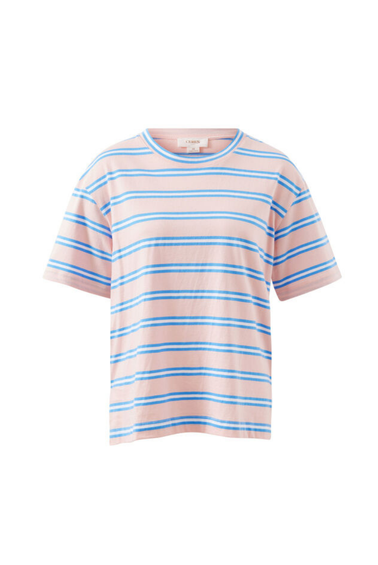 Stevie Slouchy Tee | Petal/ Azure Blue Stripe