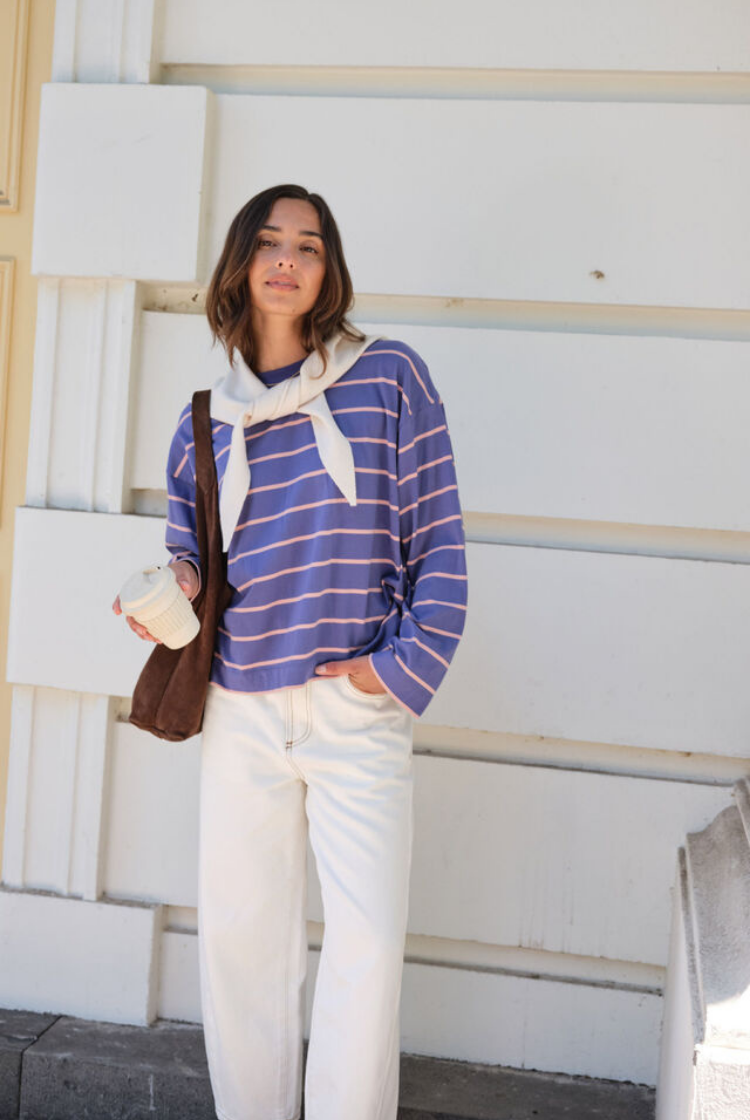 Beau Long Sleeve Slouchy Tee | Washed Navy/ Pink Clay
