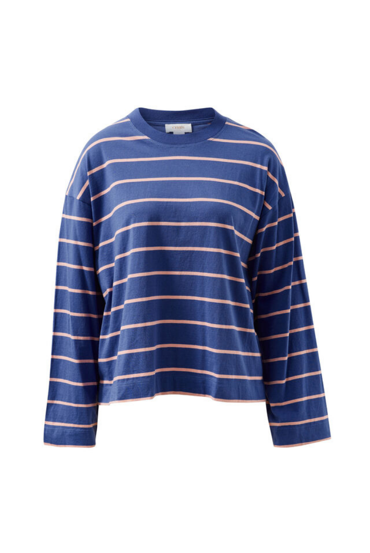 Beau Long Sleeve Slouchy Tee | Washed Navy/ Pink Clay