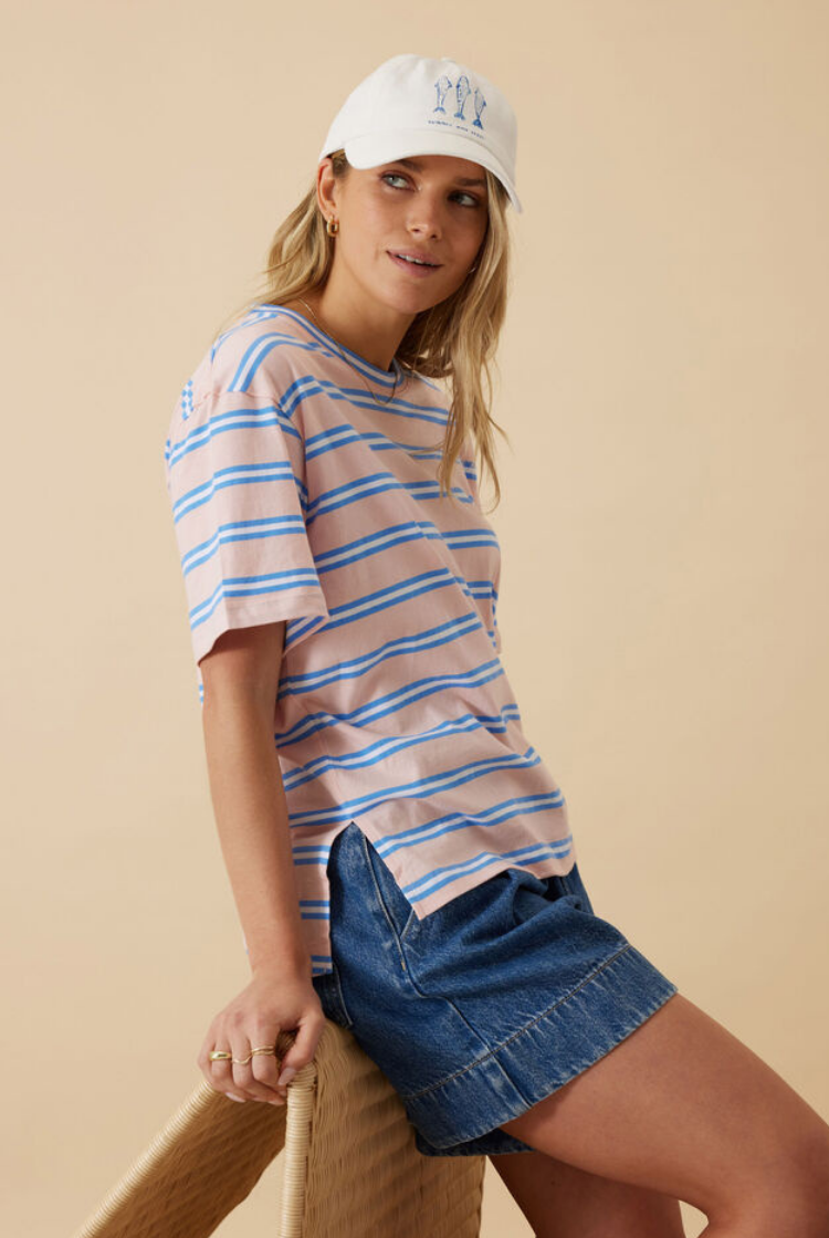 Stevie Slouchy Tee | Petal/ Azure Blue Stripe