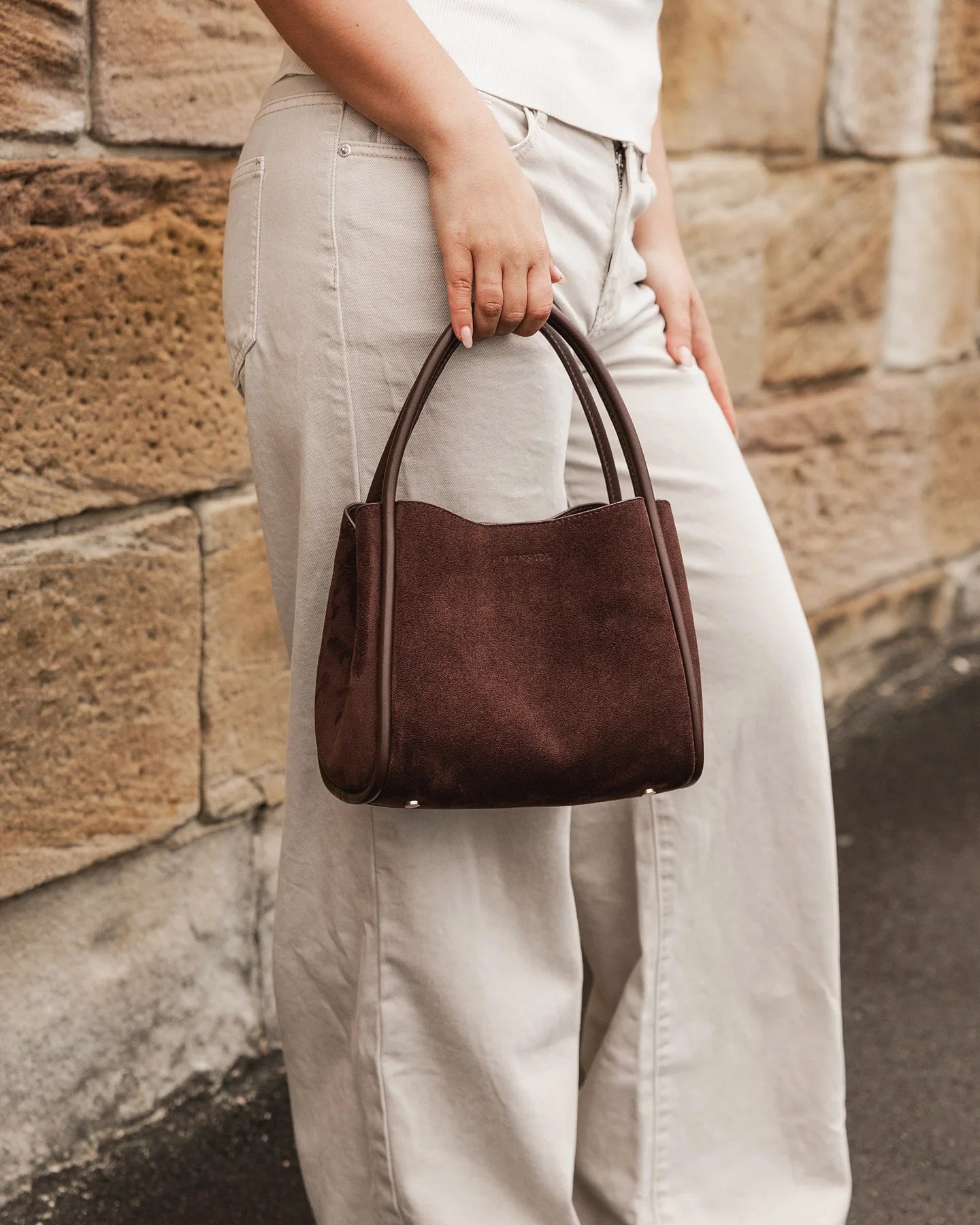 Steffie Suedette Mini Tote Bag | Chocolate