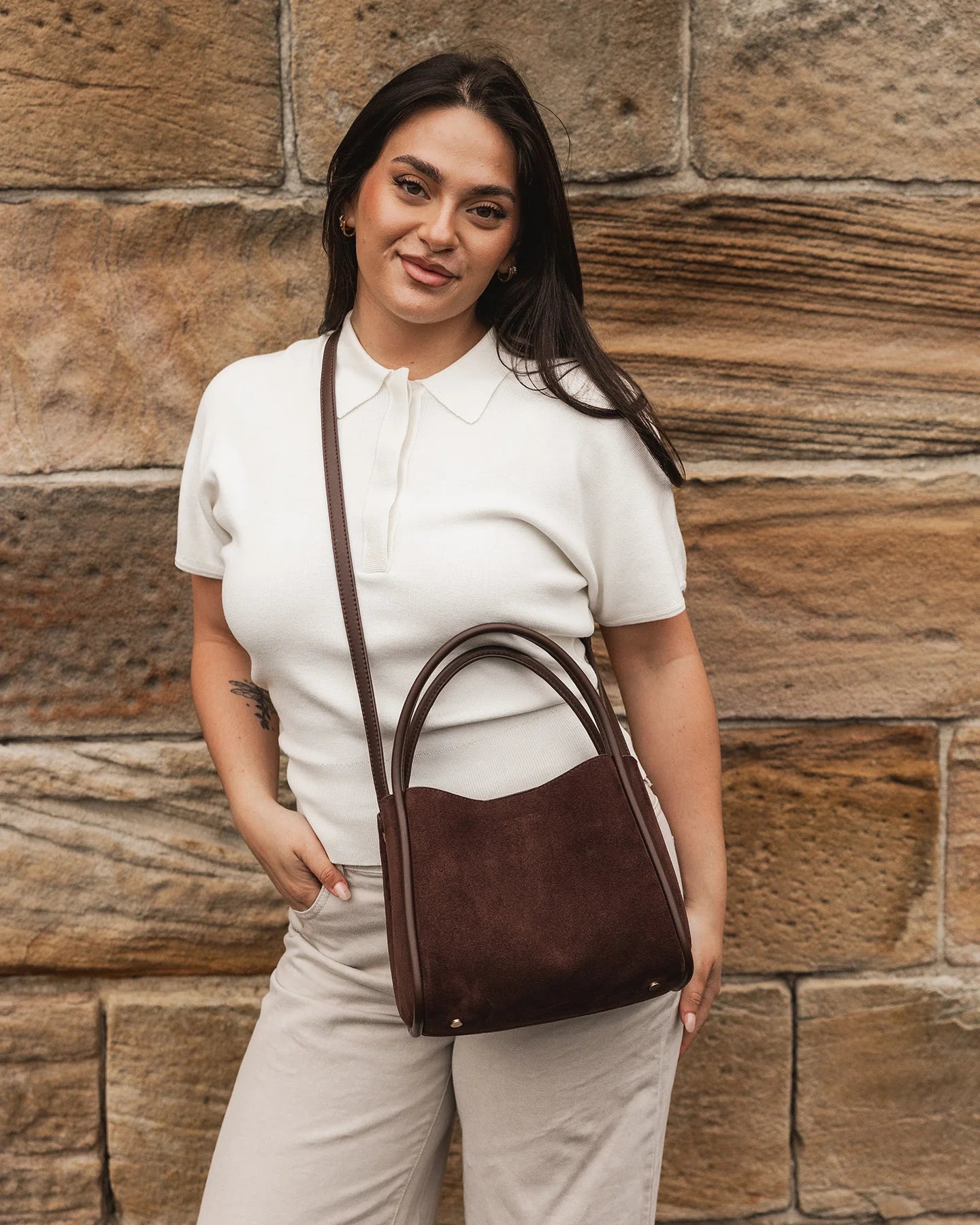 Steffie Suedette Mini Tote Bag | Chocolate
