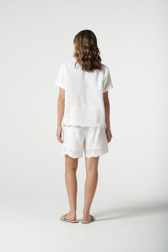 Embroidered Linen Shorts | White