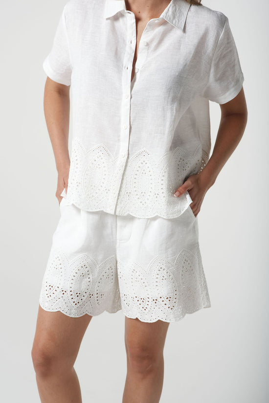 Embroidered Linen Shorts | White