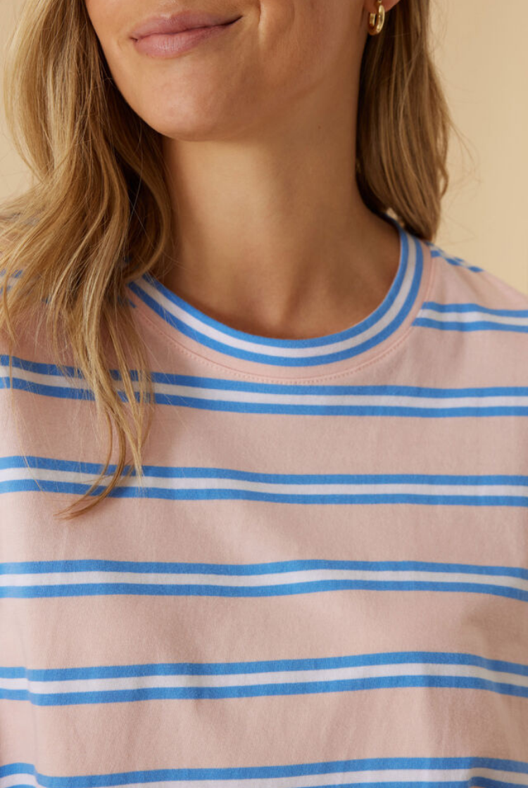 Stevie Slouchy Tee | Petal/ Azure Blue Stripe