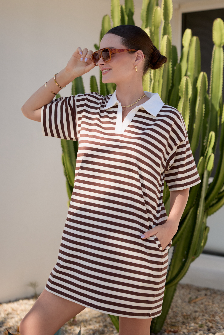 Finn Rugby Dress | Chocolate Stripe