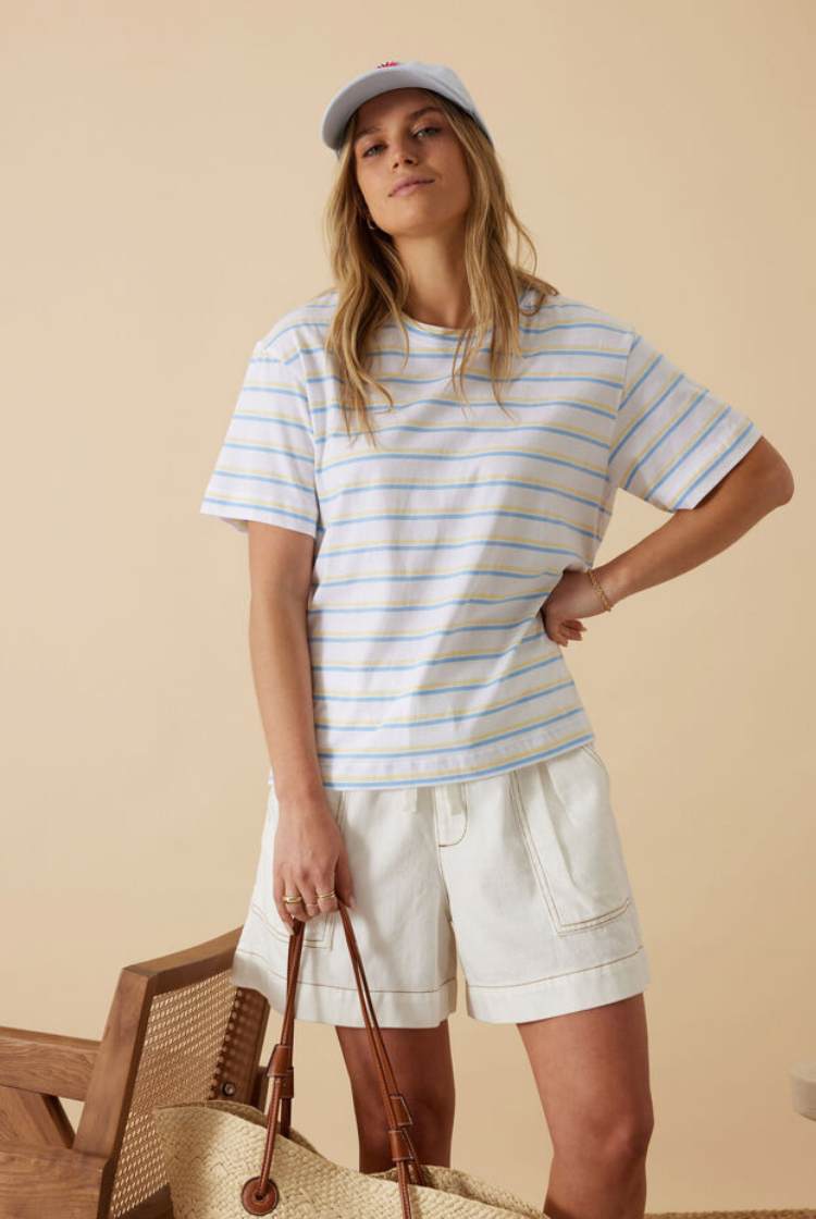 Stevie Slouchy Tee | Powder Blue/ Sunny Yellow Stripe