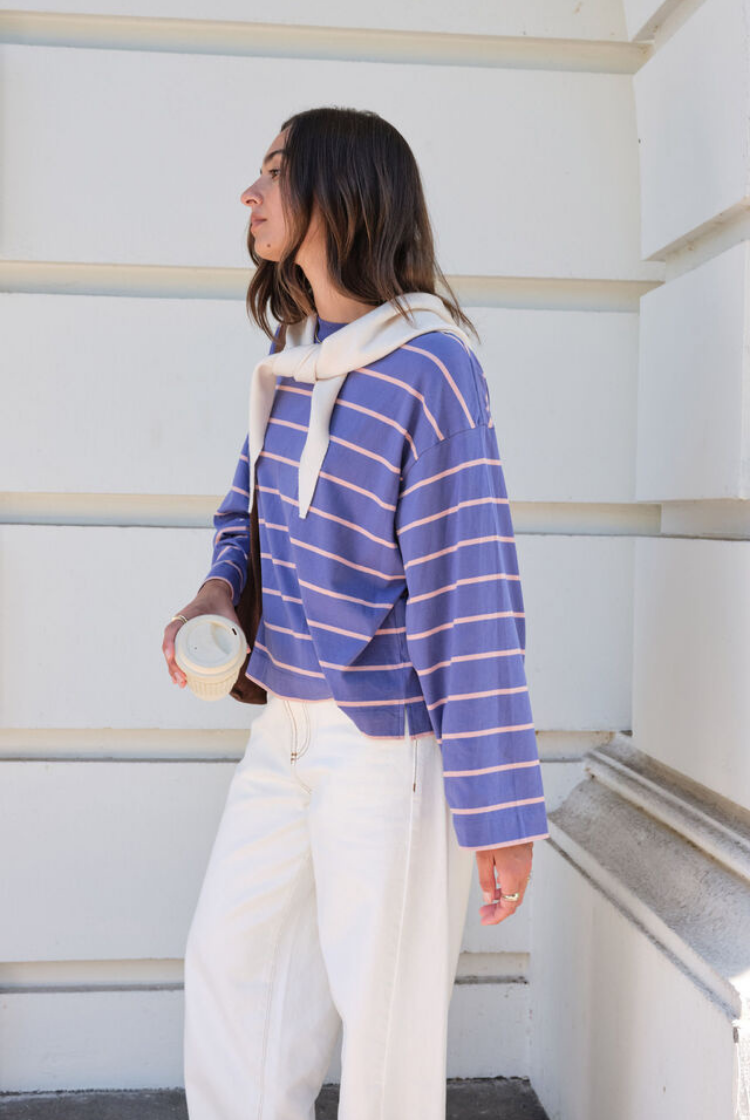 Beau Long Sleeve Slouchy Tee | Washed Navy/ Pink Clay