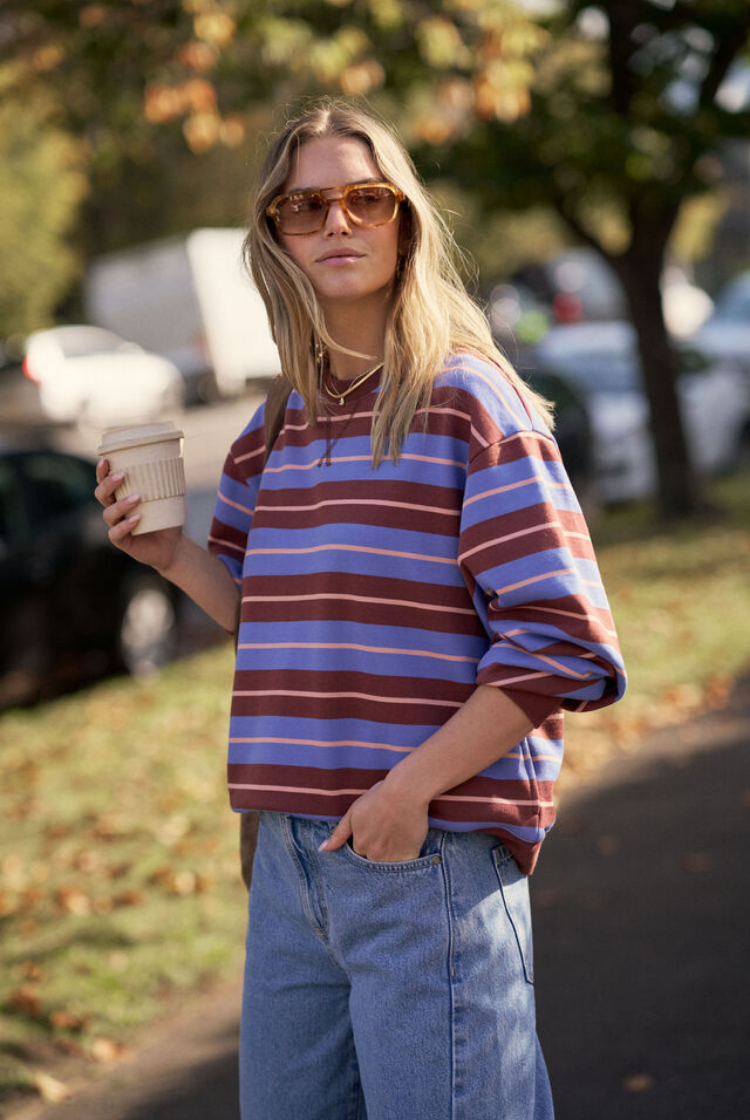 Romy Crew | Vintage Blue Pink Clay Burnt Toffee Stripe