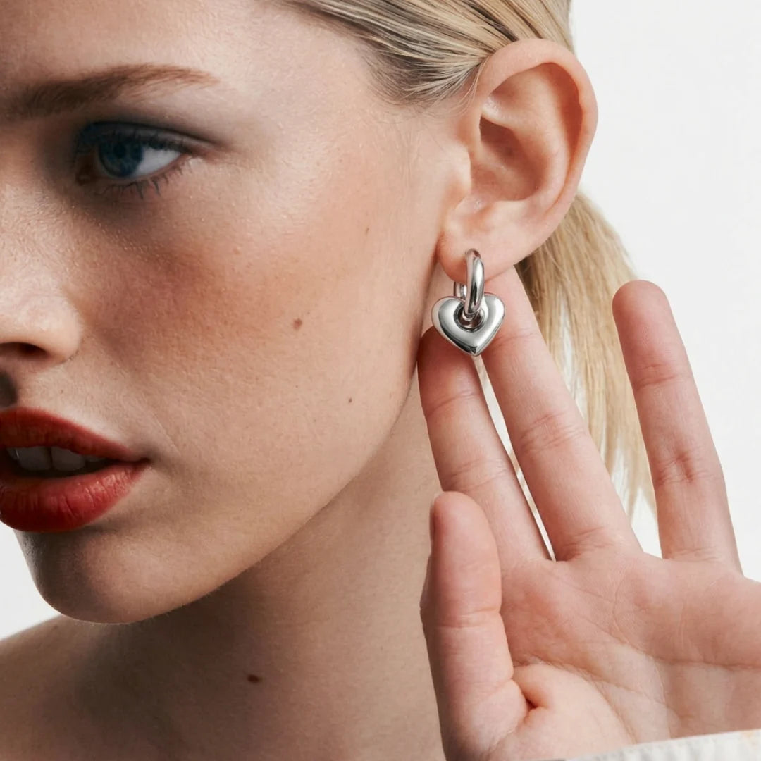 Lisa Puffy Heart Earrings | Silver