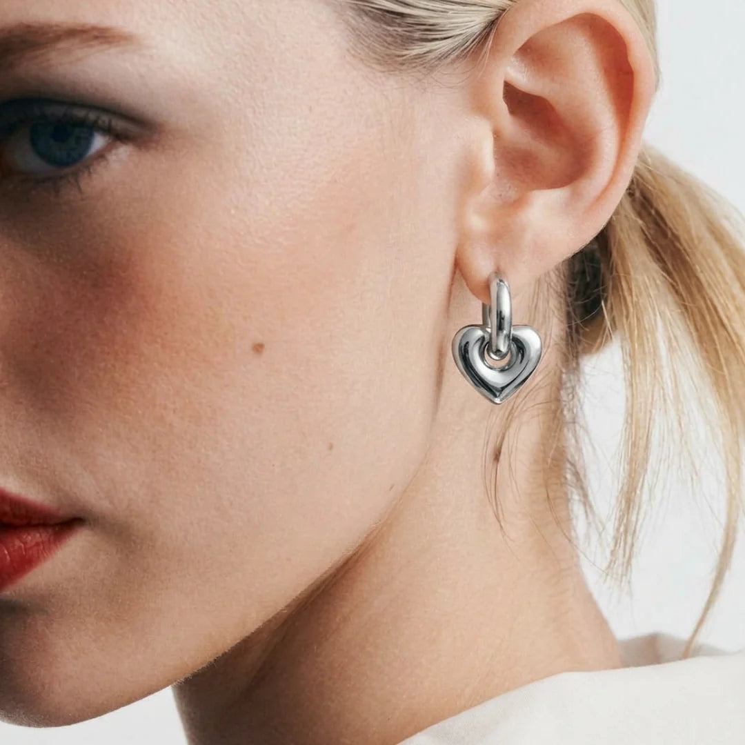 Lisa Puffy Heart Earrings | Silver