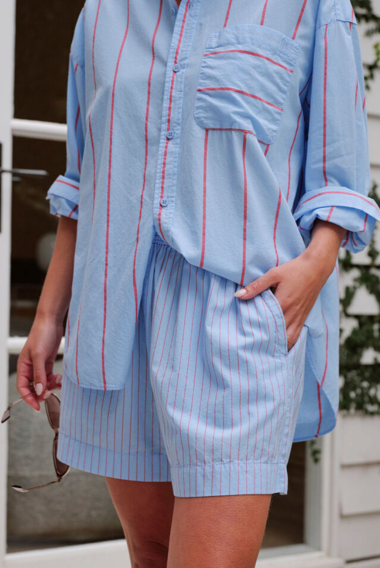 Mila Short | Fresh Blue/ Red Mini Stripe