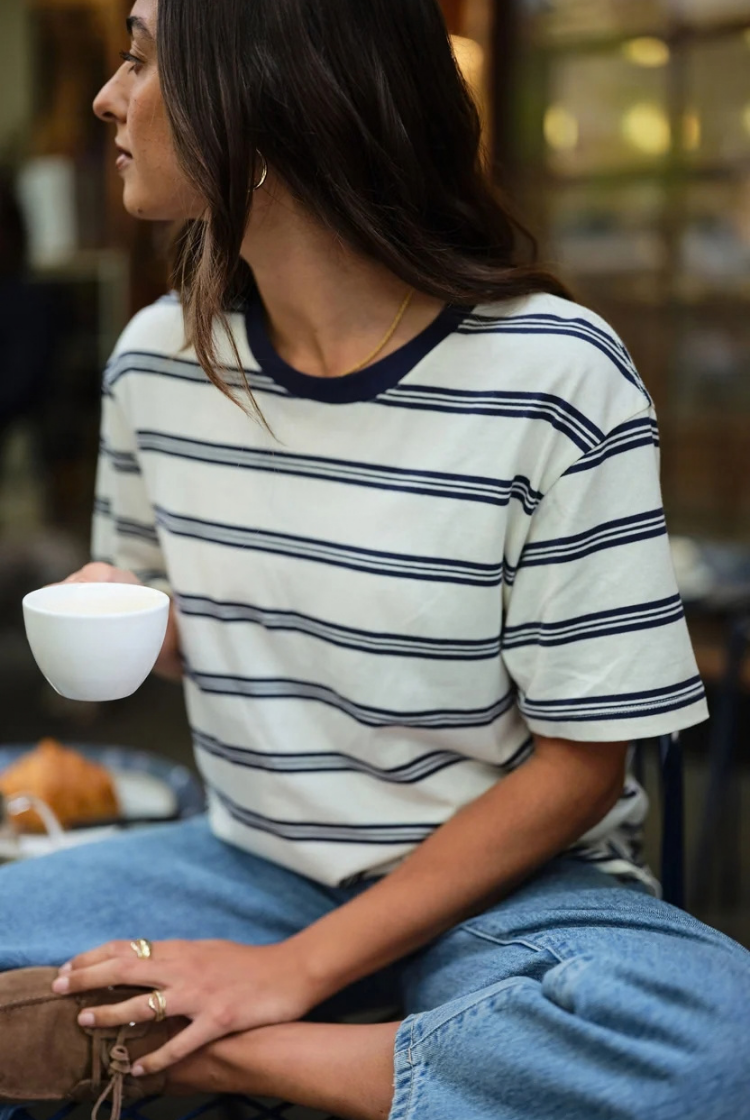 Stevie Slouchy Tee | Milk/ Heritage Blue
