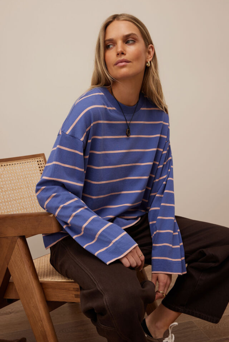 Beau Long Sleeve Slouchy Tee | Washed Navy/ Pink Clay