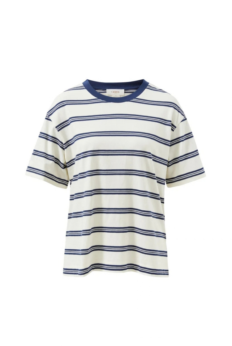 Stevie Slouchy Tee | Milk/ Heritage Blue