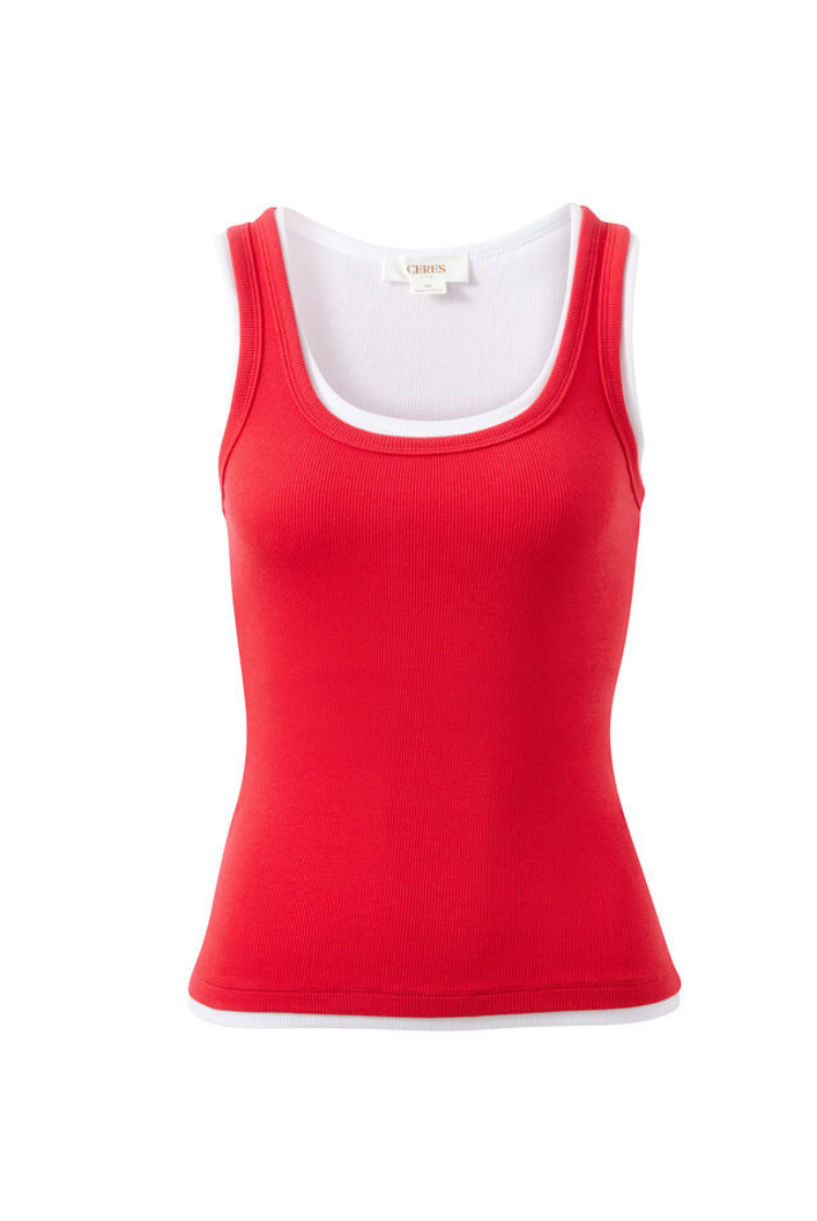 Skylar Layered Rib Tank | Red/ White
