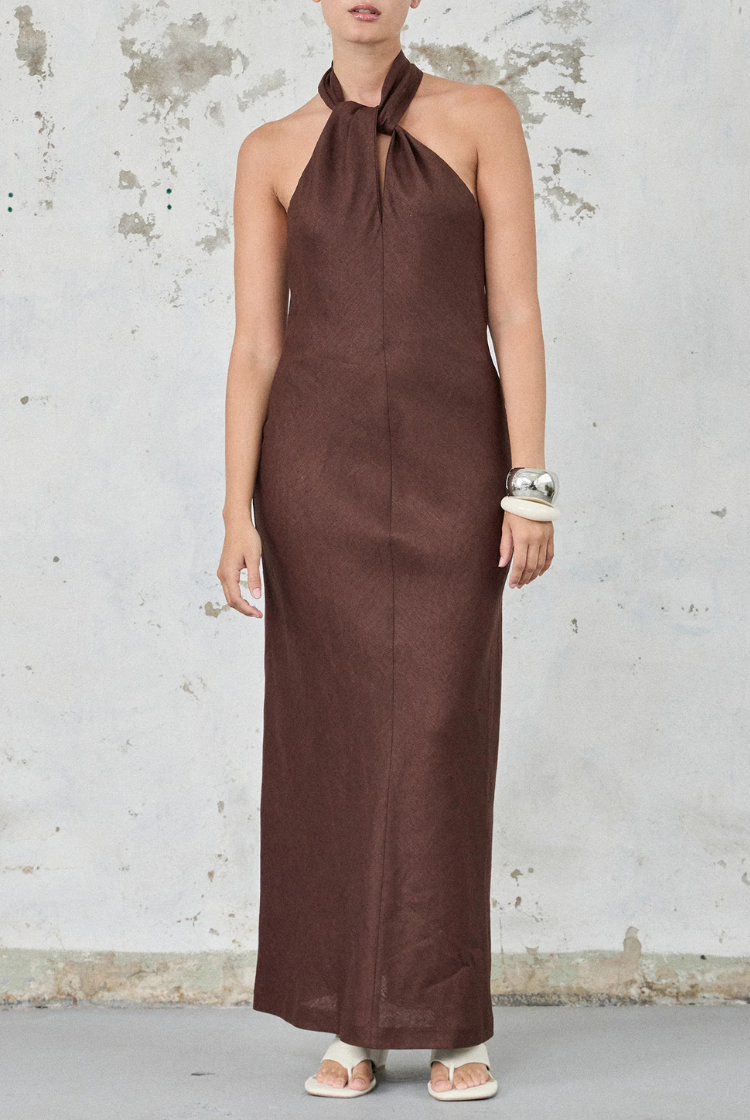 Cross-Over Linen Dress | Chocolate