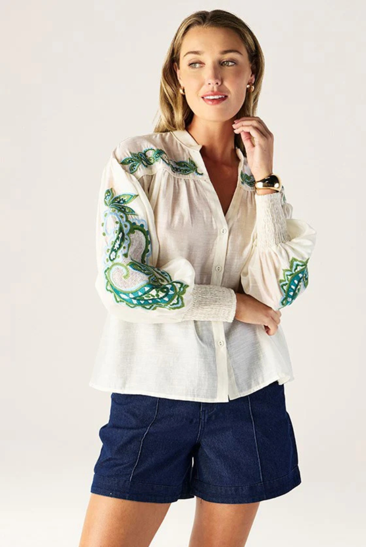 Porto Embroidery Blouse | Ecru