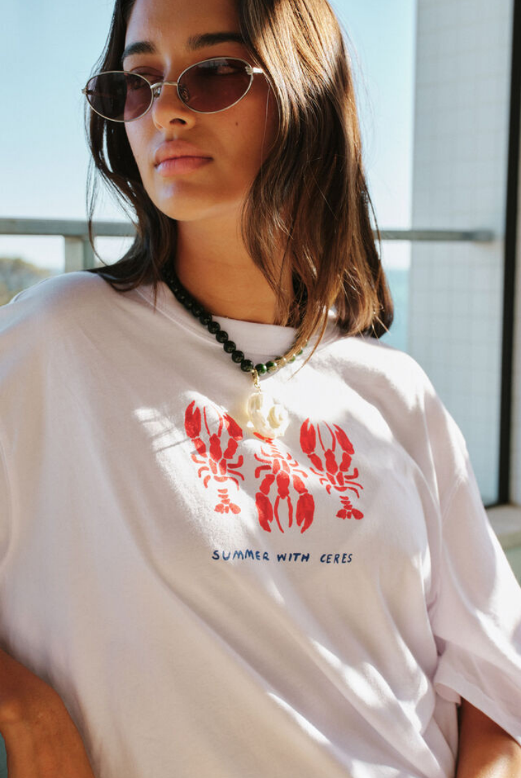 Liv Oversized Tee | White/ Summer Lobsters