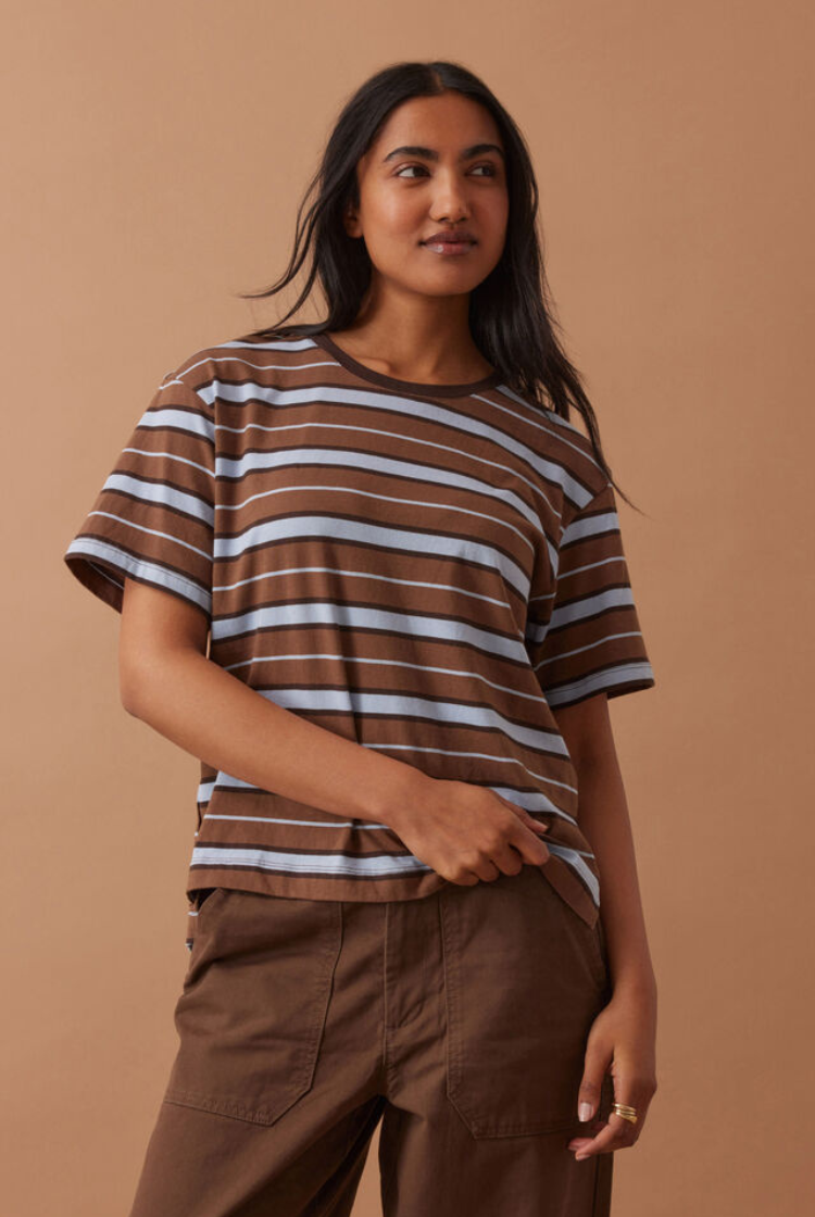 Stevie Slouchy Tee | Chalk/ Choc Retro Stripe