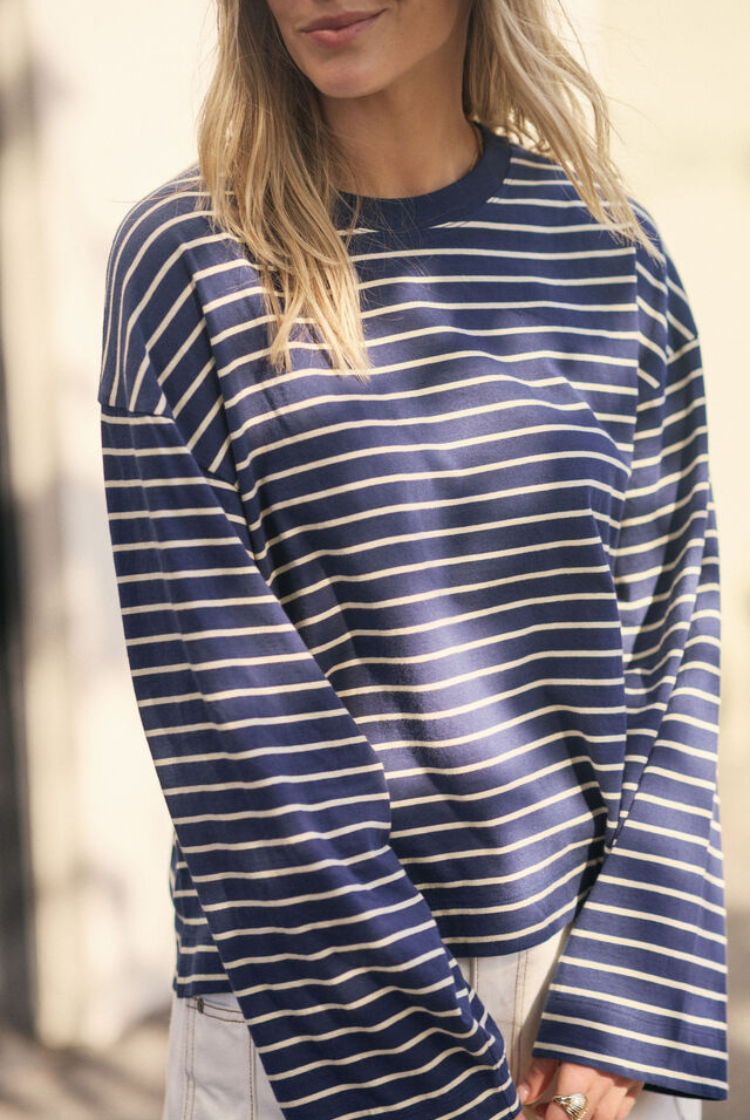 Beau Long Sleeve Slouchy Tee | Heritage Navy/ Marshmallow Stripe