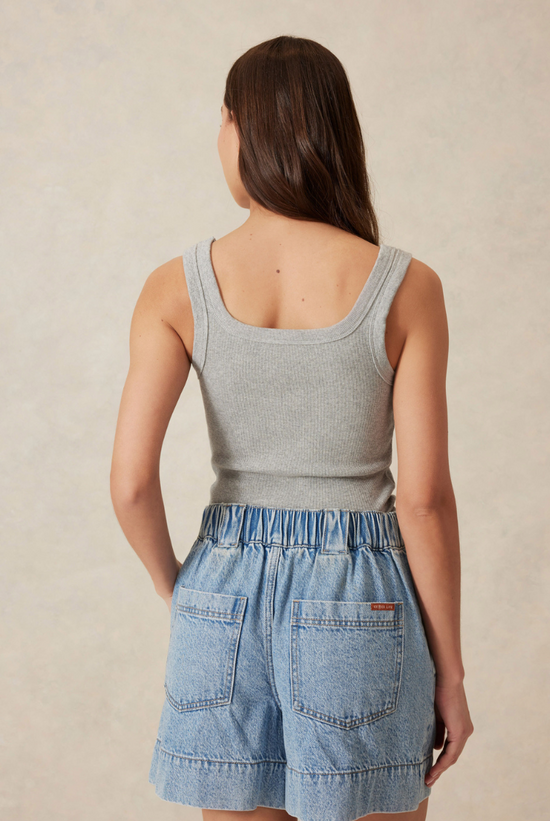 Contour Rib Square Neck Tank | Grey Marle