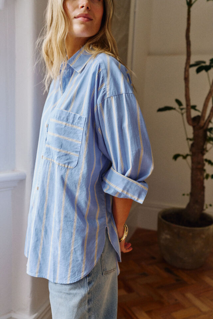 Peta Oversized Shirt | Bay Blue/ Butter Stripe