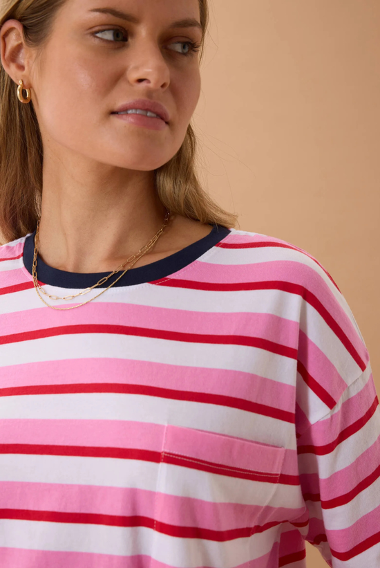 Boa Boxy Pocket Tee | Hibiscus Heritage Red Stripe